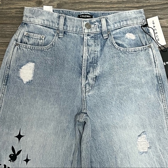 NWT Playboy X PacSun Jeans Eco Distressed High Waisted Baggy 22 23 24 25 27 - Picture 7 of 15